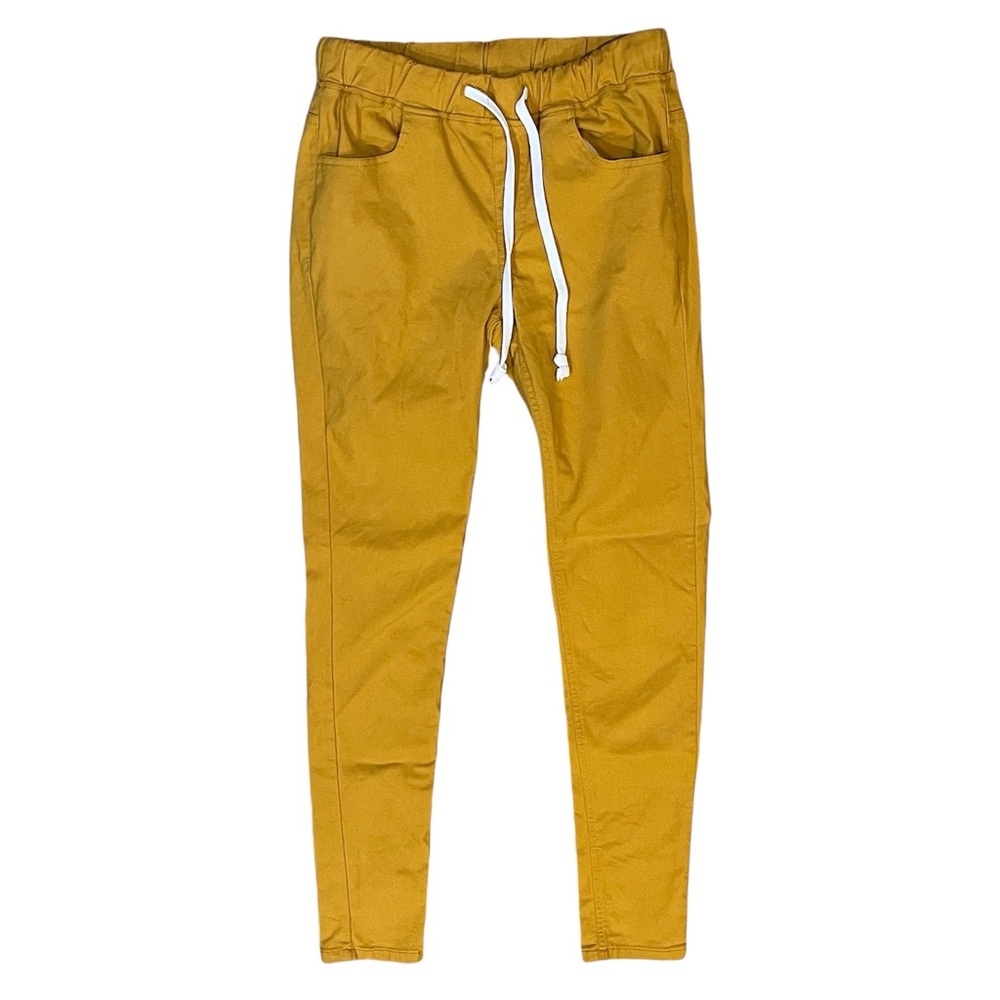 MAO Mustard Yellow Skinny Pants L fall autumn colors pockets elastic drawstring - Picture 2 of 8